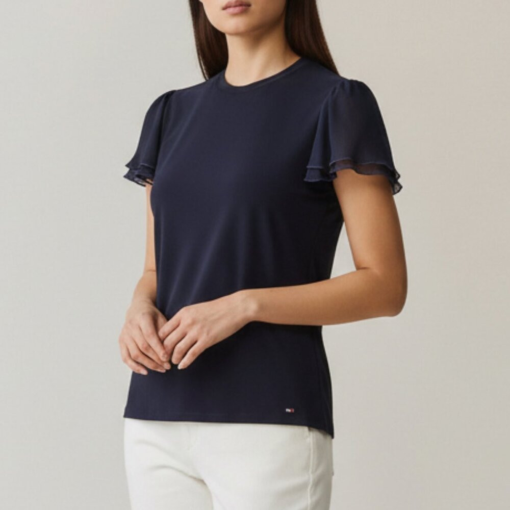 Tommy Hilfiger Women's Mixed Media Short Sleeve Top Blouse Size XS